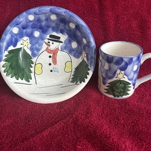 Gibson Snowman Dinnerware Set - Blue and Green